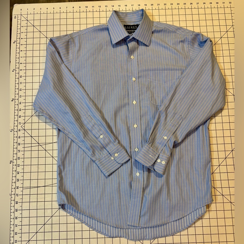 Lauren Ralph Lauren Men’s 15.5/32-33 Blue/White Striped Non-Iron Dress Shirt